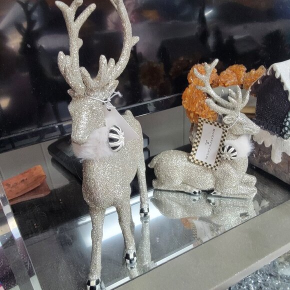 Mackenzie Childs Reindeer Stunning Silver Deer Set of 2  Sold Out NEW NWT - Picture 1 of 6